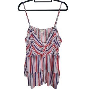 BKK Chance Tank Blouse 1X Womens Plus Size Red White Blue Flowy Light‎ Pullover